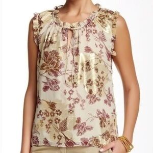 Diane von Furstenberg Raisin Calico Metallic DVF Rebekah Silk Blouse Size 6